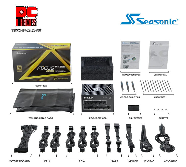 Seasonic Focus GX-1000w V4 ATX3 80+ Gold Power Supply - Black